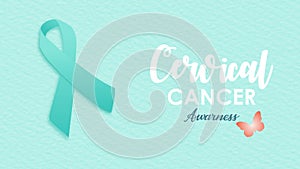 Cervical Cancer Awareness green paper cut butterfly web banner for support and health care.