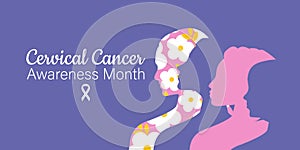 Cervical Cancer Awareness Month. Women of different nationalities and religions together. Horizontal banner