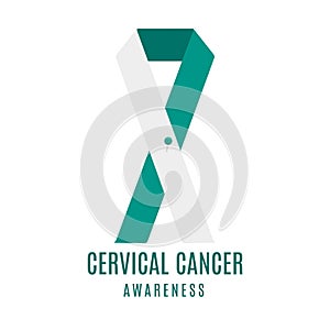 Cervical cancer awareness ribbon with a pin