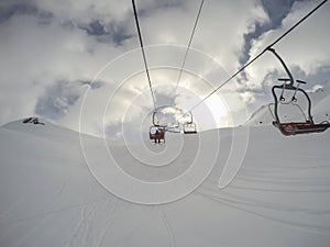 Cervinia, Italy. Panoramic view of the slopes. Italian Alps in the winter at Breuil Cervinia ski resort