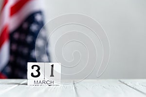 Cesar Chavez Day, March 31 calendar on the US flag background