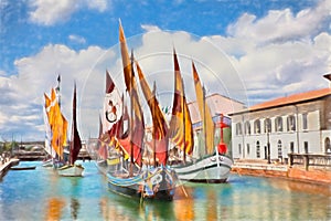 Cesenatico, Emilia Romagna, Italy: watercolor painting of the ancient fishing boats photo