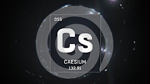 Cesium as Element 55 of the Periodic Table 3D illustration on silver background