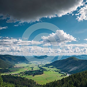 Ceske Stredohori aerial panorama landscape view from lookout tower Stribrnik, Rozhledna St brn k (Frotzelova