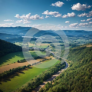 Ceske Stredohori aerial panorama landscape view from lookout tower Stribrnik, Rozhledna St brn k (Frotzelova