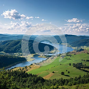 Ceske Stredohori aerial panorama landscape view from lookout tower Stribrnik, Rozhledna St brn k (Frotzelova