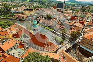 CESKY KRUMLOV, BOHEMIA, CZECH REPUBLIK - View at The Old town and Moldau River