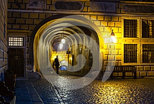 Cesky Krumlov castle courtyard passage