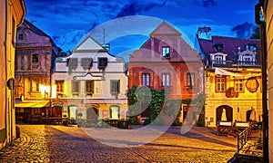 Cesky krumlov, Czech Republic Square with traditional houses