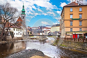 Cesky Krumlov scenic architecture and Vltava river dawn view