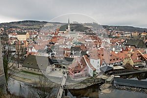 The Cesky Krumlov Town, Czech Republic, on a cloudy day, with State Castle in the background