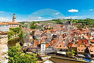 Cesky Krumlov, town panorama from above.