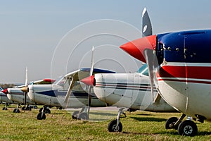 Cessna 152s Tied Down and Parked at Private Airfield