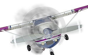 Cessna 172 Front With Smoke Coming From Engine on White