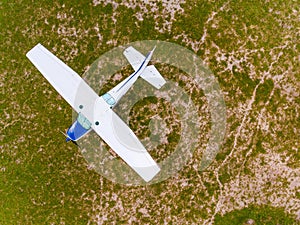 Cessna airplane zenith view from a drone. Venezuela