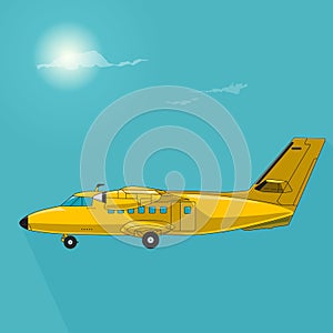 Cessna - Nice yellow golden white airplane on sky, flying plane