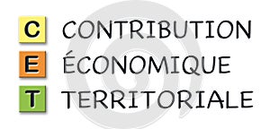 CET initials in colored 3d cubes with meaning in french language