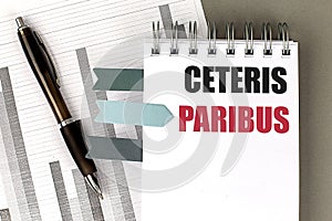 CETERIS PARIBUS text sticky on dairy on gray background