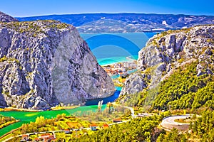 Cetina river canyon and mouth in Omis view from above