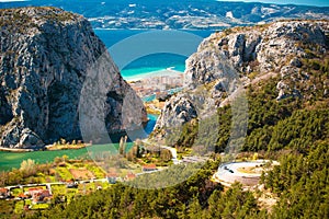 Cetina river canyon and mouth in Omis view from above