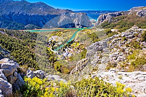 Cetina river canyon and mouth in Omis view from above