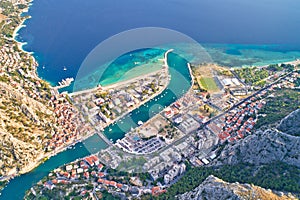 Cetina river mouth and town of Omis aerial view