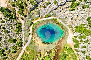 Cetina river source water hole aerial view