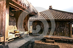 Statue and Prayer Incense Inside Cetho Temple at Karanganyar Tawangmangu Central Java Indonesia photo
