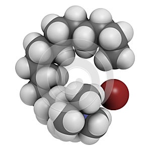 Cetrimonium bromide antiseptic surfactant molecule. 3D rendering. Atoms are represented as spheres with conventional color coding