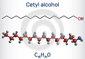 Cetyl alcohol, palmityl alcohol molecule. Used in cosmetic industry, as emulsifying agent in pharmaceutical preparations.