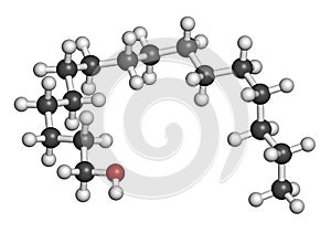 Cetyl or palmityl alcohol molecule. Constituent of cetostearyl alcohol cetearyl alcohol, cetylstearyl alcohol. 3D rendering..