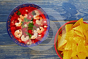 Ceviche de Camaron shrimp and mexican nachos