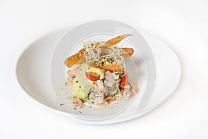 Ceviche. Salad with salmon and vegetables photo
