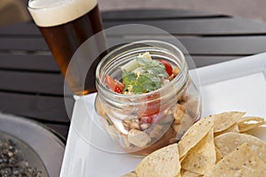 Ceviche Tostadas with Beer