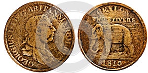 Ceylon 1815, two stivers, King George III, reverse Elephant