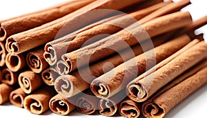 Cinnamon sticks isolated on white background. Spicy spice for baking, desserts and drinks.