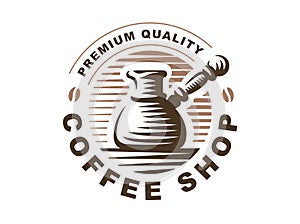 Cezve logo - vector illustration. Cofee emblem on white background