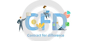 CFD, Contract For Difference. Concept with keywords, letters and icons. Flat vector illustration. Isolated on white