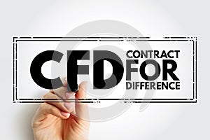 CFD Contract For Difference - financial contract that pays the differences in the settlement price, acronym text stamp