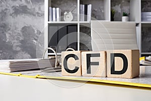 CFD contract for difference. Open folder with documents and cubes