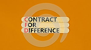 CFD symbol. Concept words CFD contract of difference on beautiful wooden sticks. Beautiful orange table orange background.