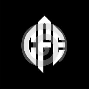 CFE circle letter logo design with circle and ellipse shape. CFE ellipse letters with typographic style. The three initials form a photo