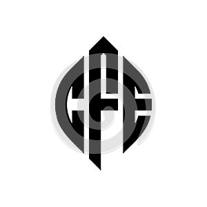 CFE circle letter logo design with circle and ellipse shape. CFE ellipse letters with typographic style. The three initials form a photo