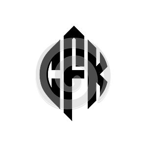 CFK circle letter logo design with circle and ellipse shape. CFK ellipse letters with typographic style. The three initials form a