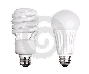 CFL Fluorescent and LED Light Bulb on white