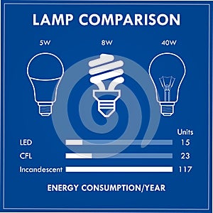 CFL LED Incandescent comparison concept. 3D Illustration..