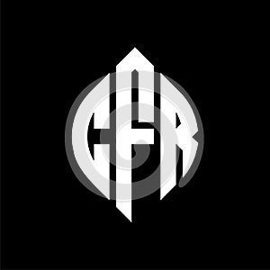 CFR circle letter logo design with circle and ellipse shape. CFR ellipse letters with typographic style. The three initials form a