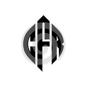CFR circle letter logo design with circle and ellipse shape. CFR ellipse letters with typographic style. The three initials form a