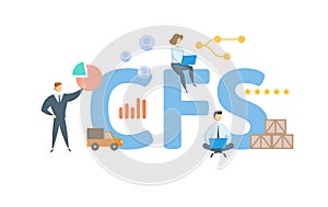 CFS, Container Freight Station. Concept with keyword, people and icons. Flat vector illustration. Isolated on white.