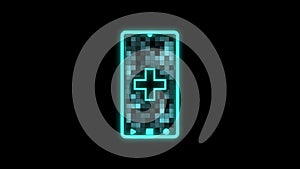 Cg footage with smartphone symbol on black background flashing turquoise rectangle